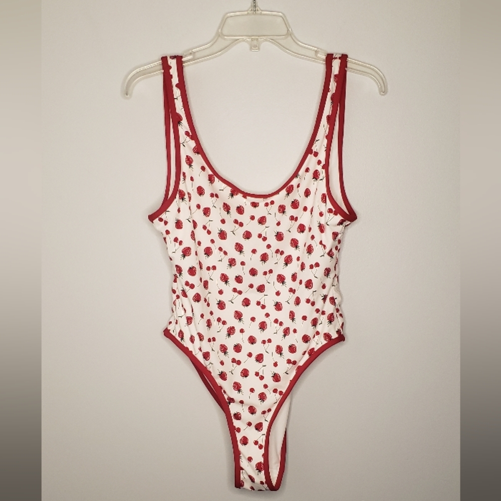 Frankie's Bikinis White One-Piece with Red Strawberry Print